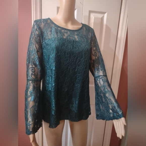 cure Tops - Cure green long sleeve double layered knit blouse shirt top size medium